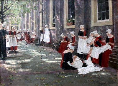 Vrije tijd in het Amsterdamse weeshuis door Max Liebermann